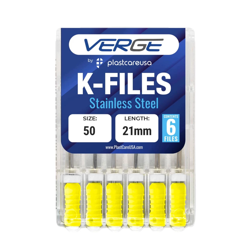 VERGE 21mm Endo K Files, Stainless Steel, #50 Yellow, 6/Pk