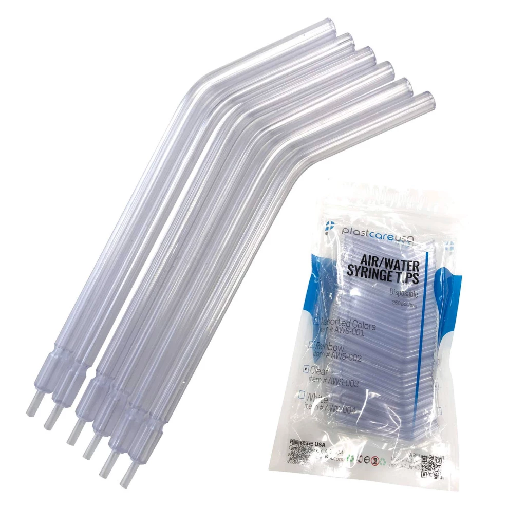 Puntas desechables de jeringa de aire-agua plastcareusa, transparentes, 250/unidad.