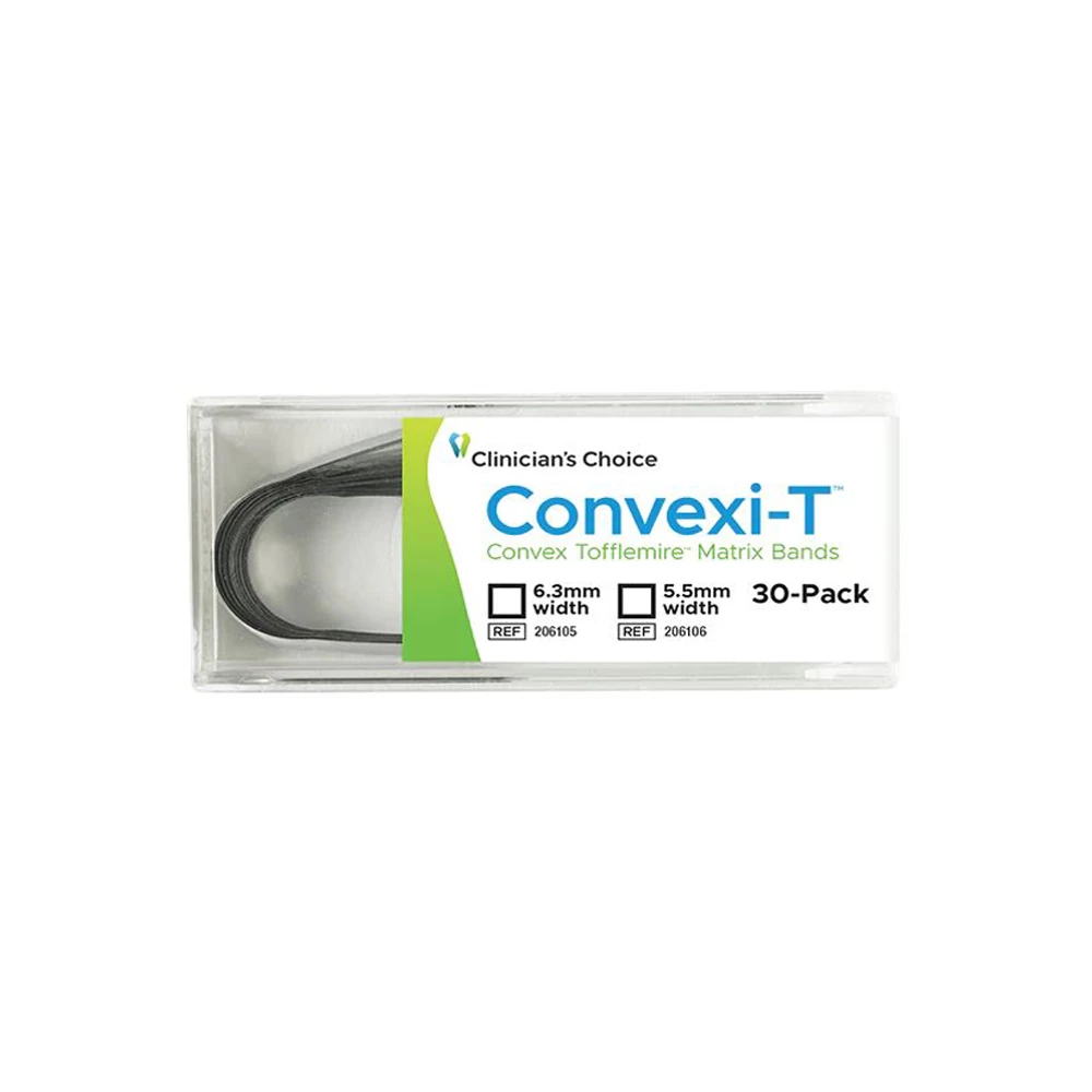 Bandas de matriz Tofflemire Convexi-T Convex, original suave, 5.5 mm de ancho, 0.025 mm de grosor, 30/paquete.