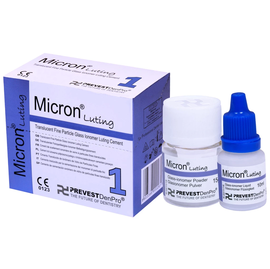 Cemento de ionómero de vidrio Micron, translúcido, 15g de polvo - 10ml de líquido.