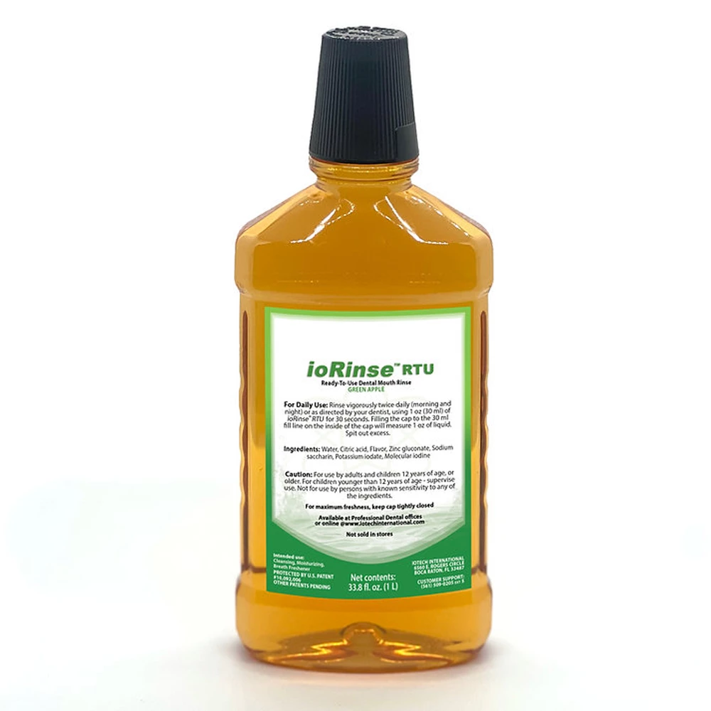 ioRinse RTU Ready-To-Use Mouth Rinse, Green Apple Flavor, 33.8 Oz. (1 L) Bottle, 12/Case