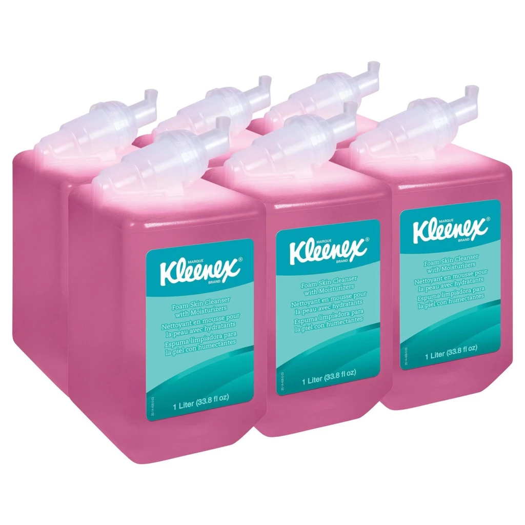 Limpiador de piel en espuma de lujo Kleenex con humectante, rosa claro, botella de 1000 ml, 6 por caja.