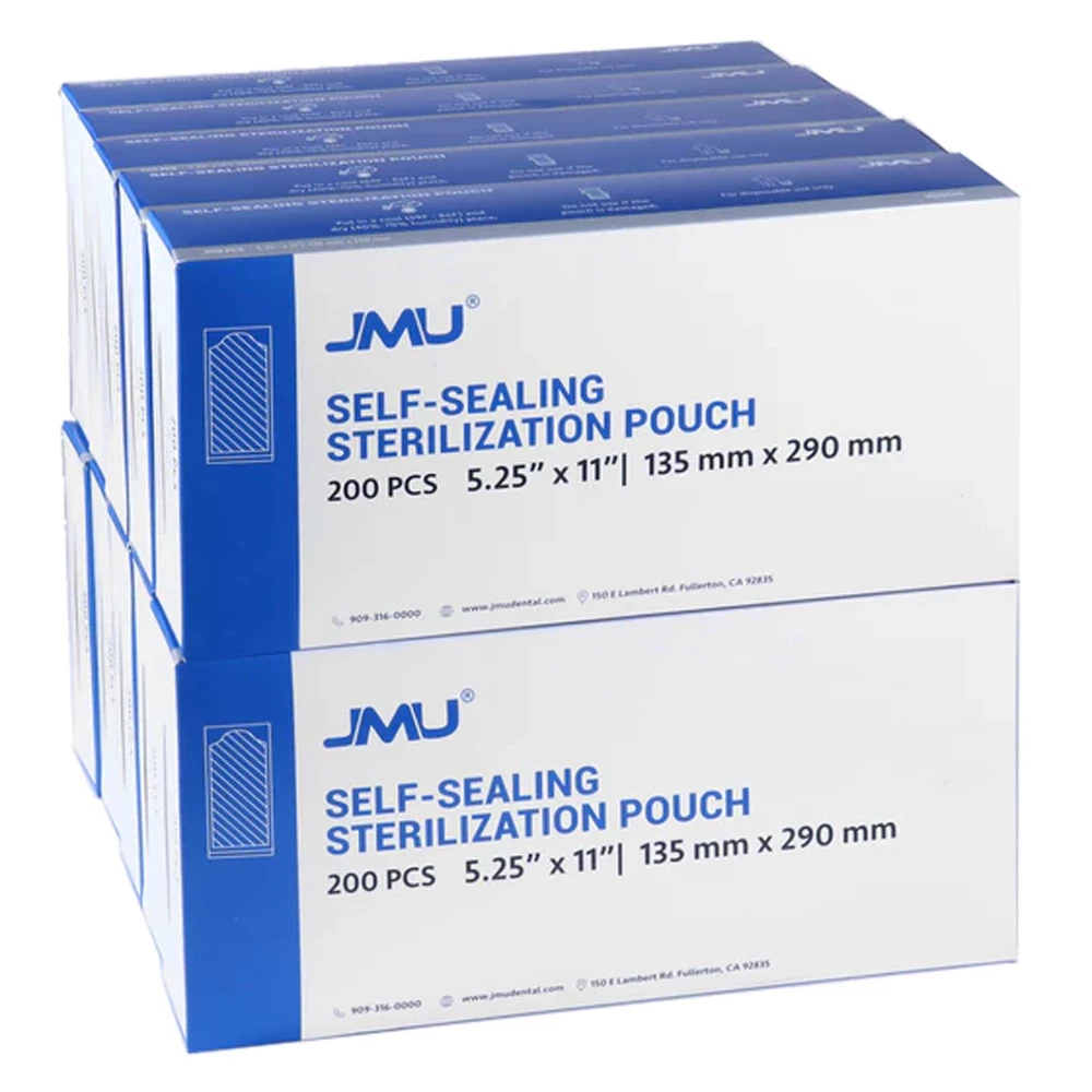 JMU 5 1/4" x 10" Self-Sealing, Paper/Blue Film, Sterilization Pouch, 200/Bx, Case of 10