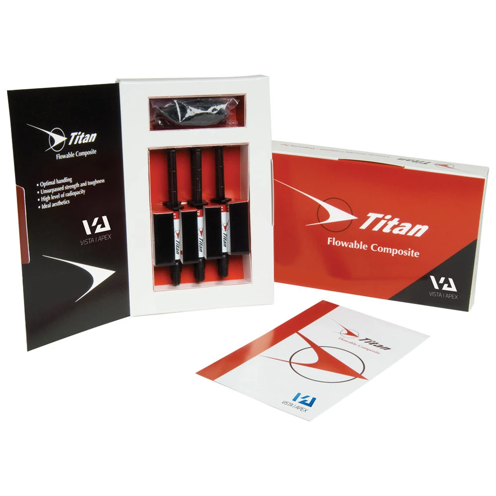 Titan Flowable Composite Light Cure, Shade A2, 6-Syringe Pack. Includes: