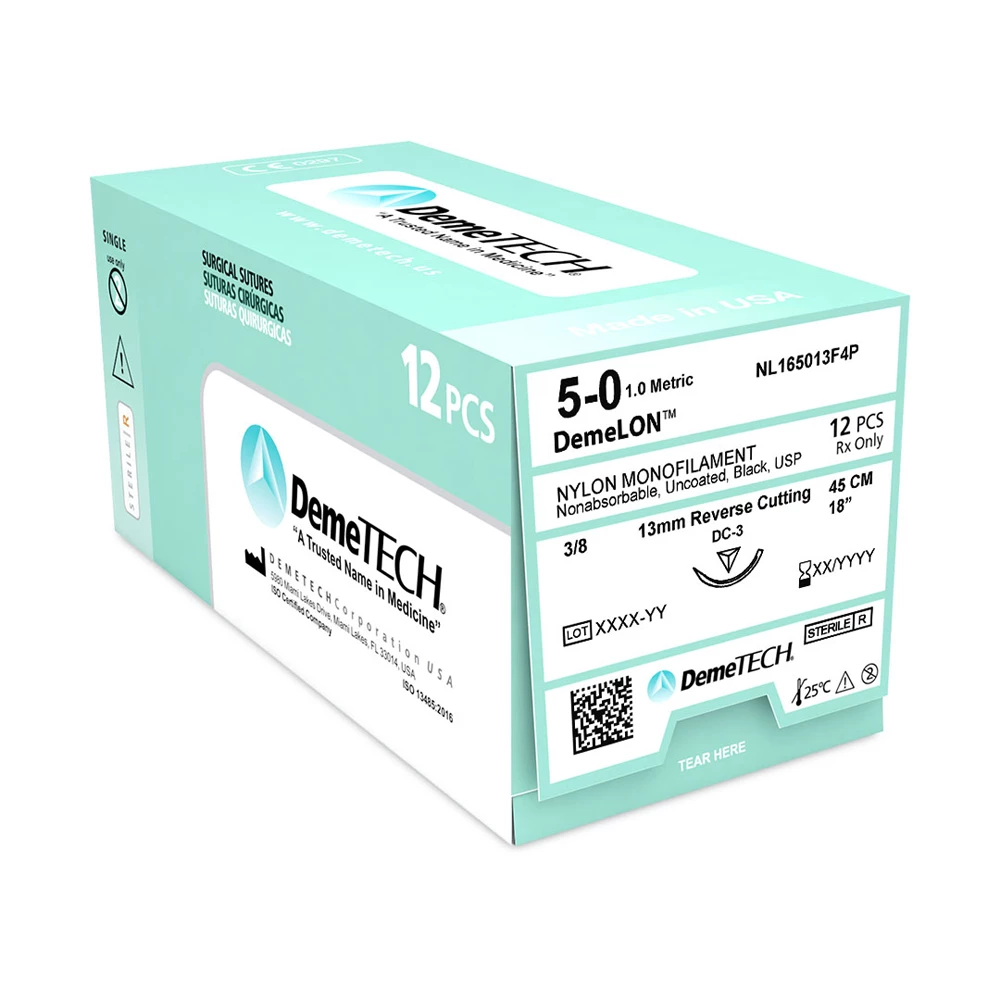 DemeLON 5/0, 18" (45 cm) Nylon-Monofilament schwarzer Faden, Reverse Cutting DC-3 Nadel, 12/Stück pro Box