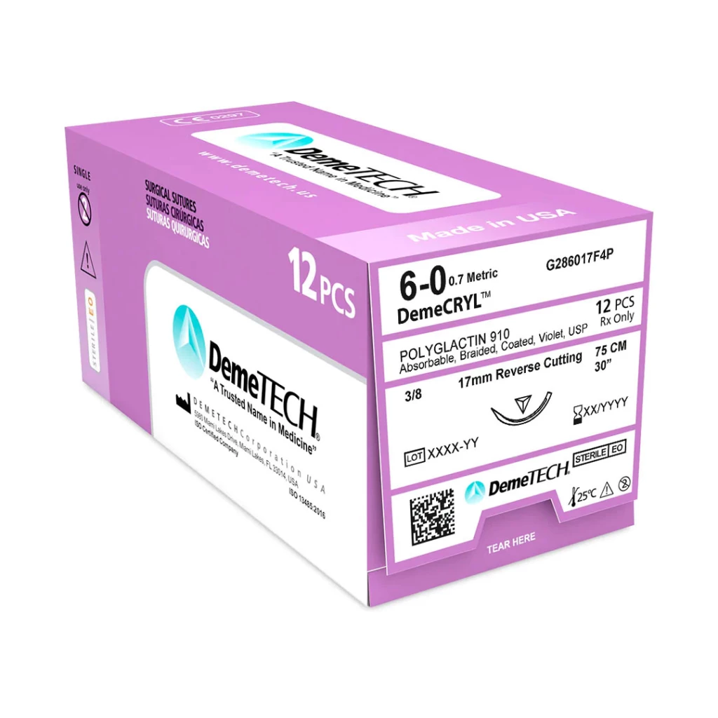 DemeCRYL 6/0 Polyglactin 910 Absorbable Suture, 30", Violet, 12/Box