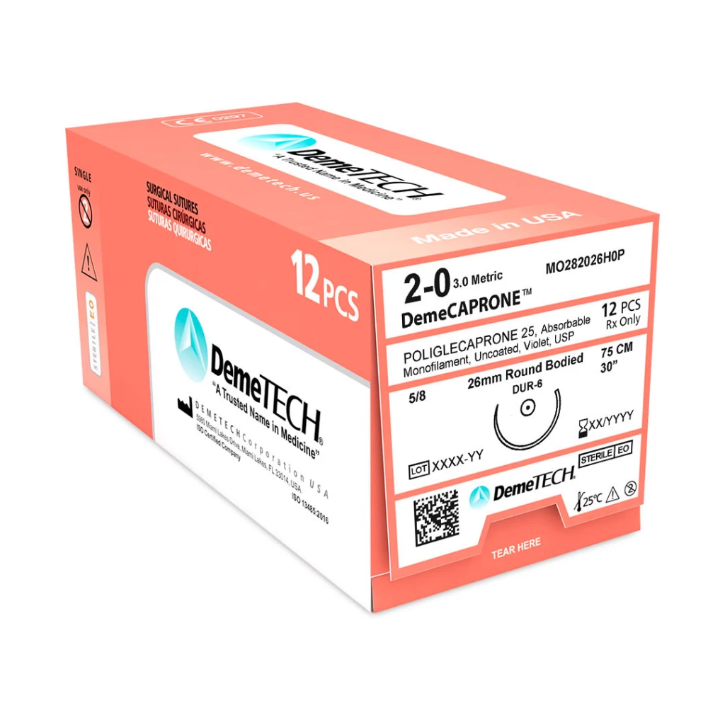DemeCAPRONE 2/0 Poliglecaprone 25 Sutura Absorbible, 30", Violeta, 12/Caja