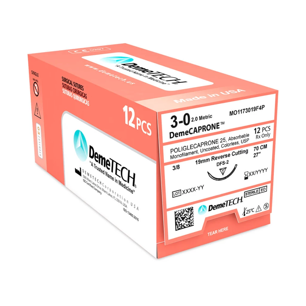 DemeCAPRONE 3/0 Poliglecaprone 25 Sutura Absorbible, 27", Incolora, 12/Caja