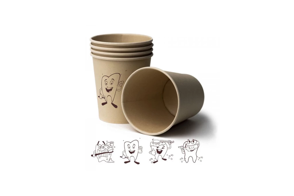 Tazza in bamboo Greenline. Confezione da 1000 pz. - Con disegni di denti sani.