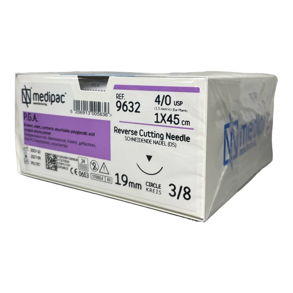 PGA suture, pack of 24 pcs. - 4/0 - 19 mm needle