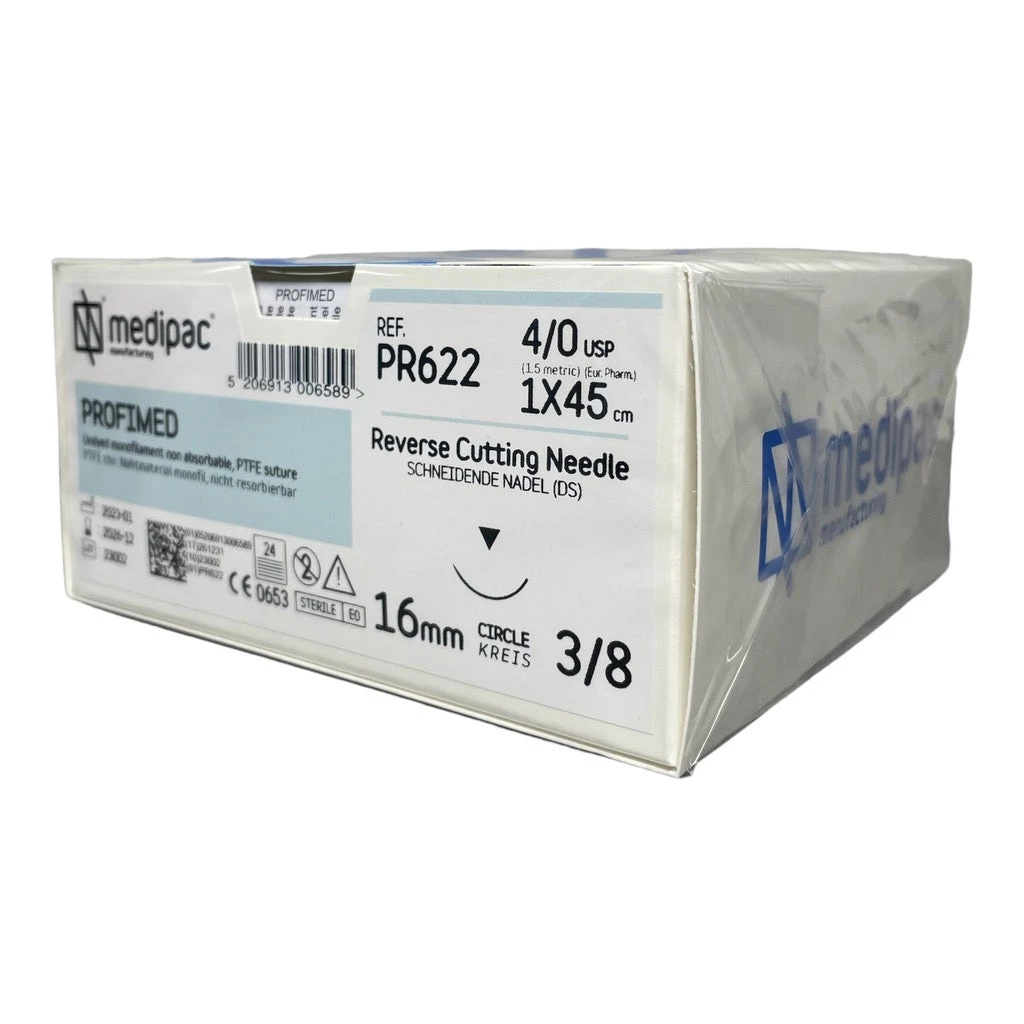 PTFE-Nähfaden, Packung mit 24 Stück - 4/0 - 19 mm Nadel