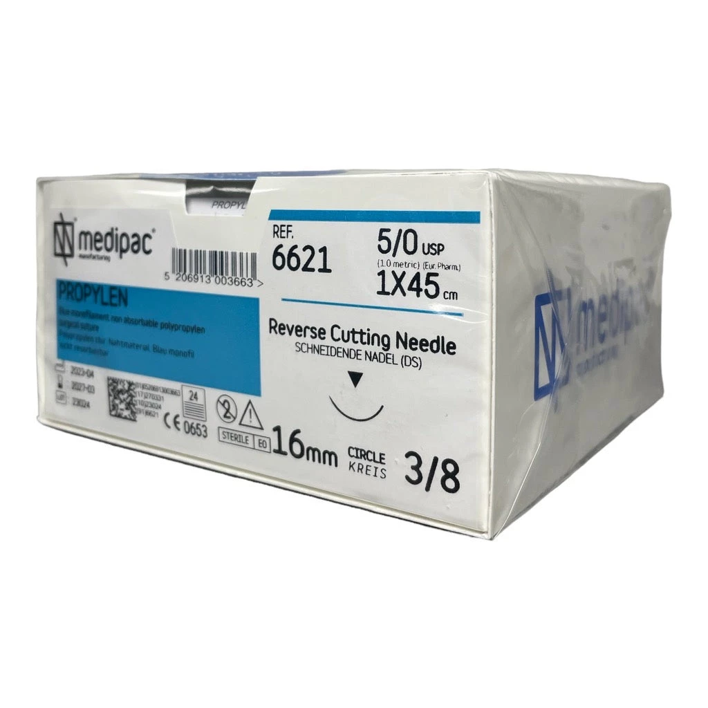 Propylene nylon suture, pack of 24 pcs. - 5/0 - 16 mm needle