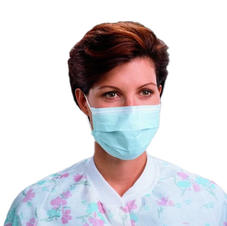 Maschera chirurgica Halyard - Blu, stile pieghettato con elastici per le orecchie, costruzione a 3 strati.
