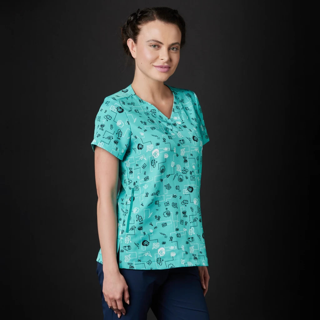 Blusa de enfermera Crasset Mujeres Conexión Escocia (Color: Aqua/Tamaño: XL)