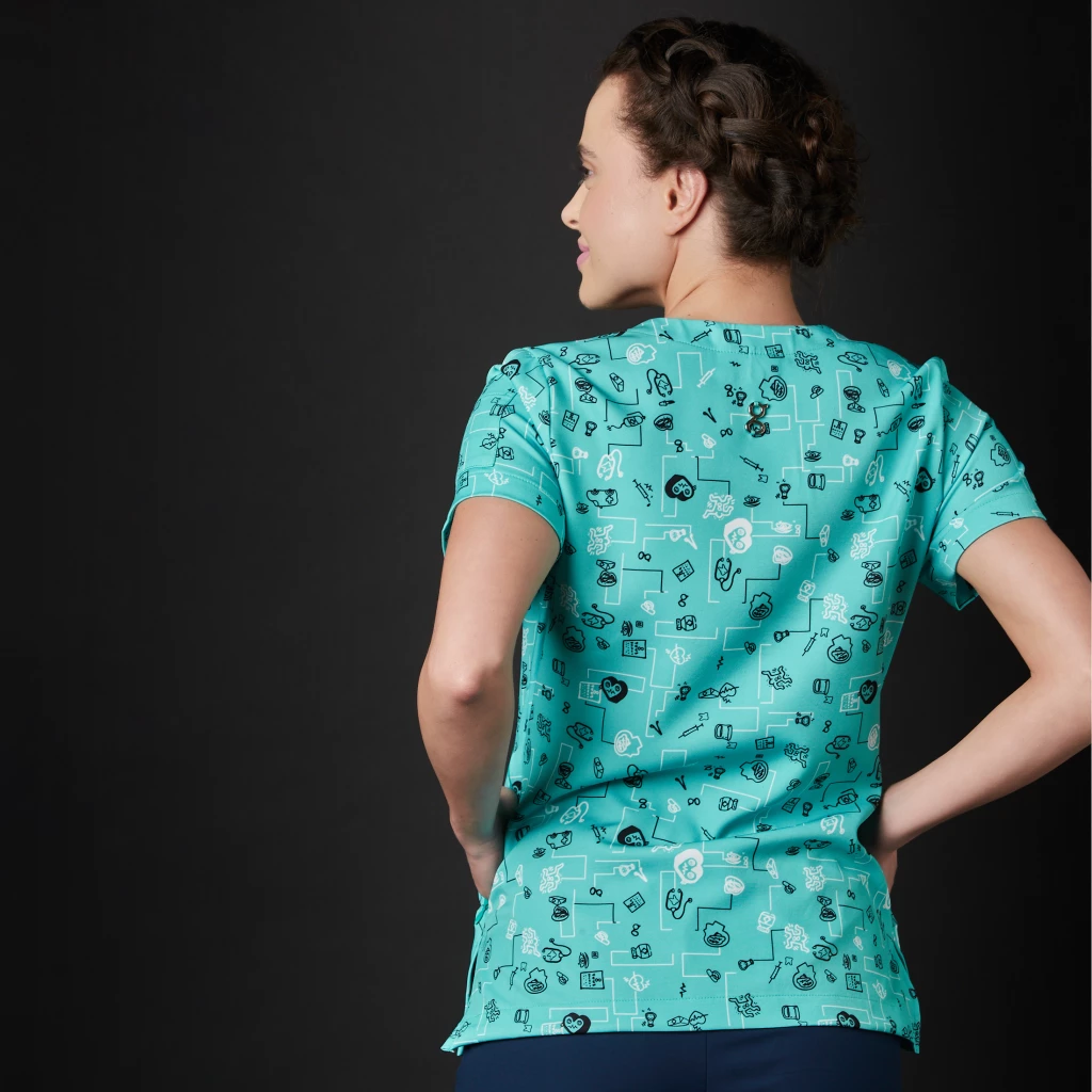 Blusa de enfermera Crasset Mujeres Conexión Escocia (Color: Aqua/Tamaño: XL)