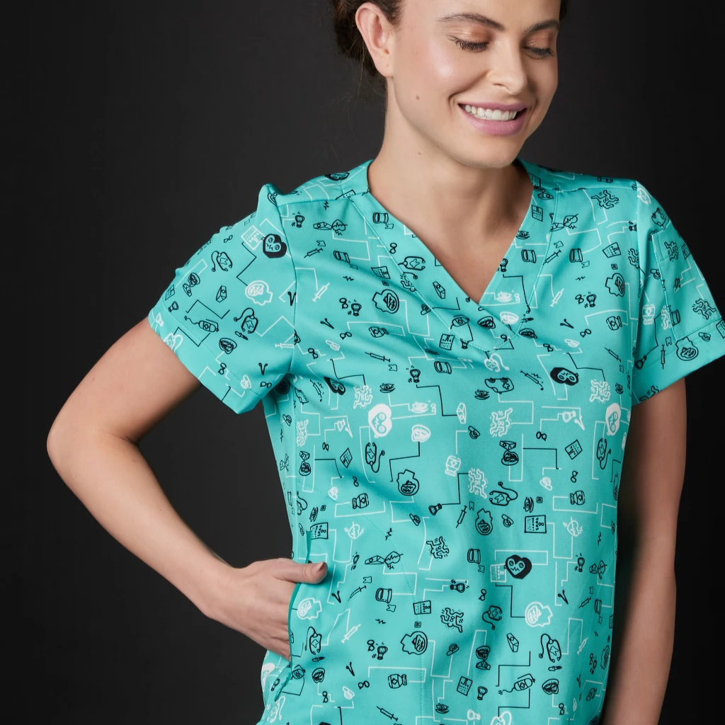 Blusa de enfermera Crasset Mujeres Conexión Escocia (Color: Aqua/Tamaño: XL)