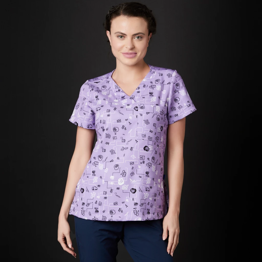 Blusa de enfermera Crasset Mujeres Conexión Escocia (Color: Lavanda/Tamaño: S)