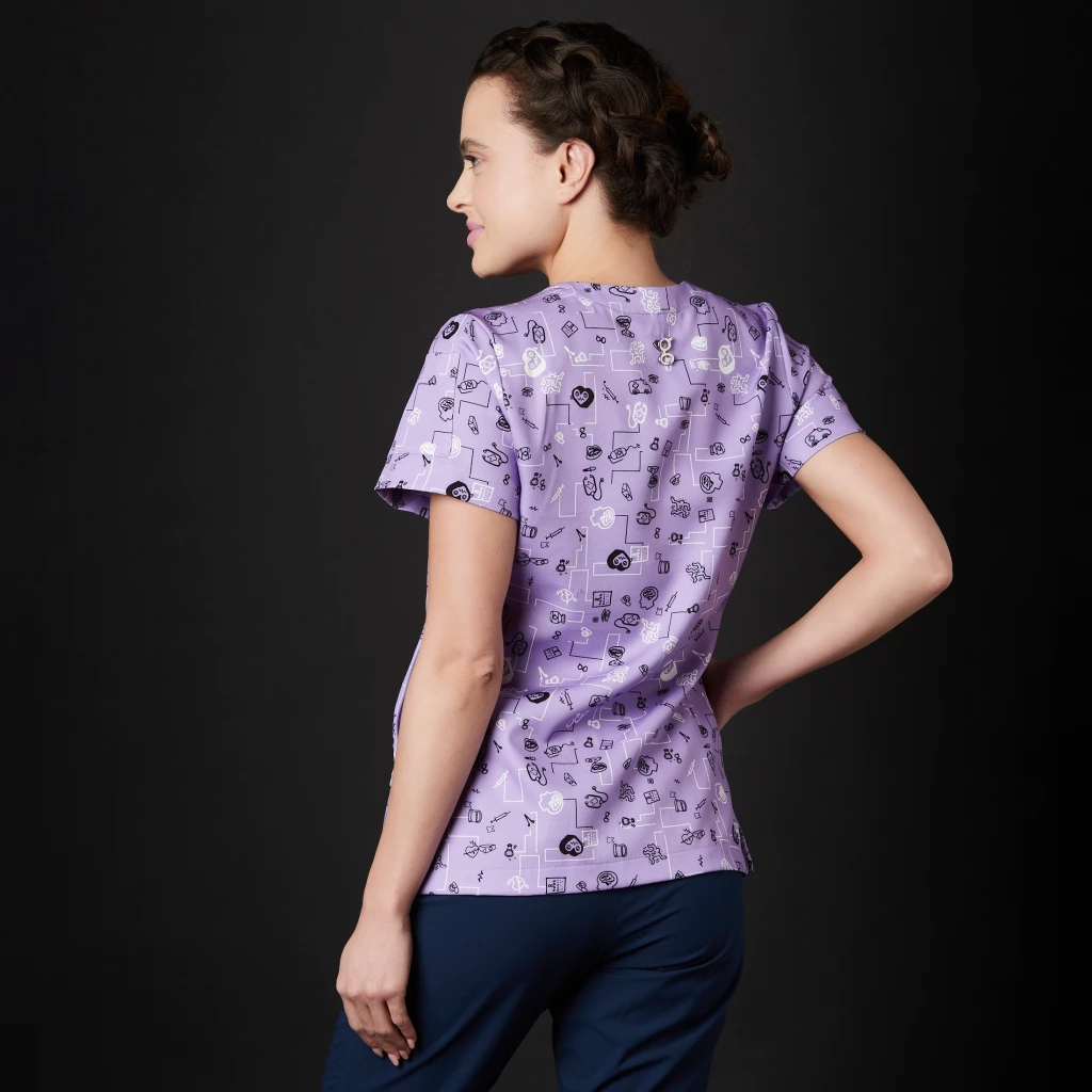 Blusa de enfermera Crasset Mujeres Conexión Escocia (Color: Lavanda/Tamaño: S)