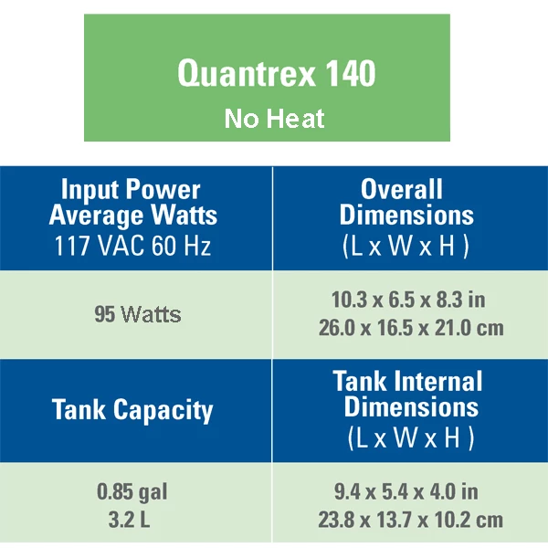 Quantrex 140 - Pulitore ad ultrasuoni da 0,85 galloni (3,2L) con timer e scarico - Senza riscaldamento.