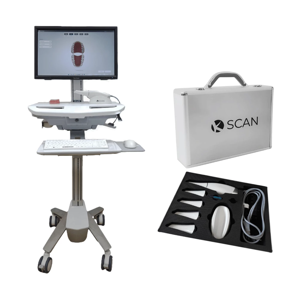 K SCAN | Escáner intraoral de K Line Europe en paquete con carro móvil.