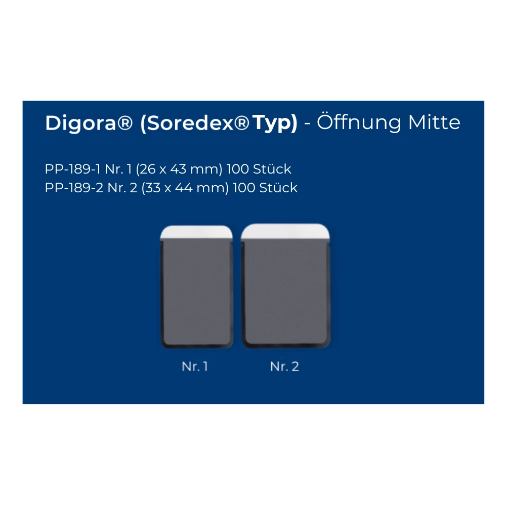 Custodie protettive per raggi X monouso | compatibili con DIGORA® (SOREDEX®) | diverse misure | 100 pezzi - Nr. 1 (26 x 43 mm)