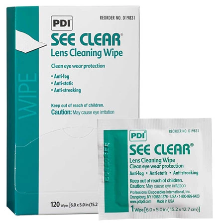 See Clear Lens Cleaning Wipes 120/Box. 5" x 6" unscented pre-moistened optical