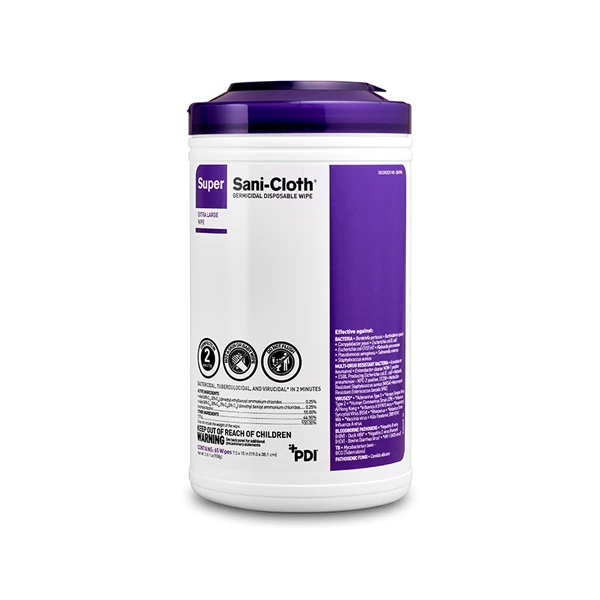 Super Sani-Cloth Extra-Large Wipes (7.5" x 15") 65/CANISTER. High Alcohol (55%)