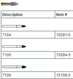 SS White FG #7104 12 blade flame finishing bur, pack of 5 burs