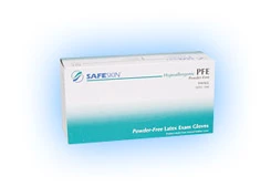 Guante de látex Safeskin PFE: No estéril, sin polvo, texturizado, con puño con ribete.