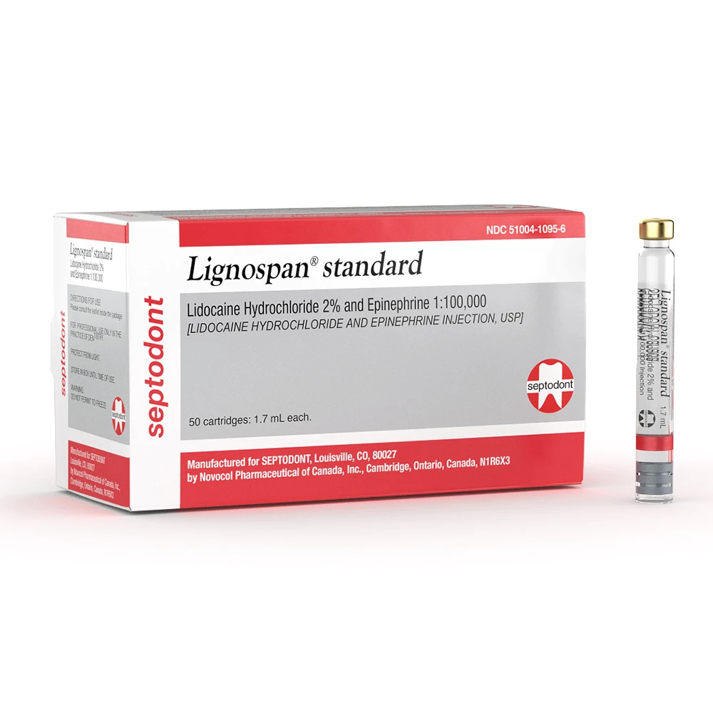 Lignospan Standard Lidocaína al 2% con Epinefrina 1:100,000 Cartuchos, Caja de 50 - 1.7 mL