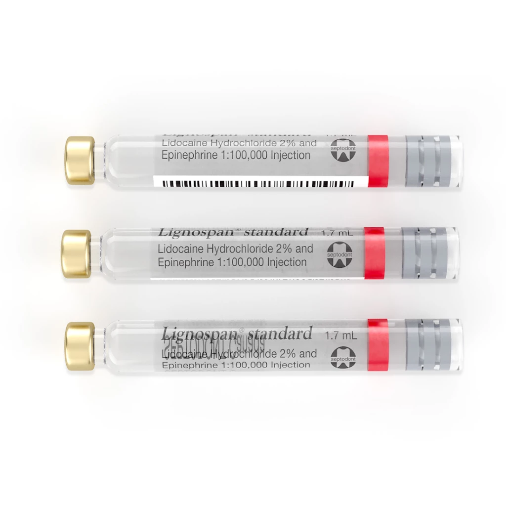 Lignospan Standard Lidocaína al 2% con Epinefrina 1:100,000 Cartuchos, Caja de 50 - 1.7 mL