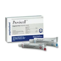 Cemento temporal Proviscell sin eugenol, contiene hidróxido de calcio: 25 g de base.
