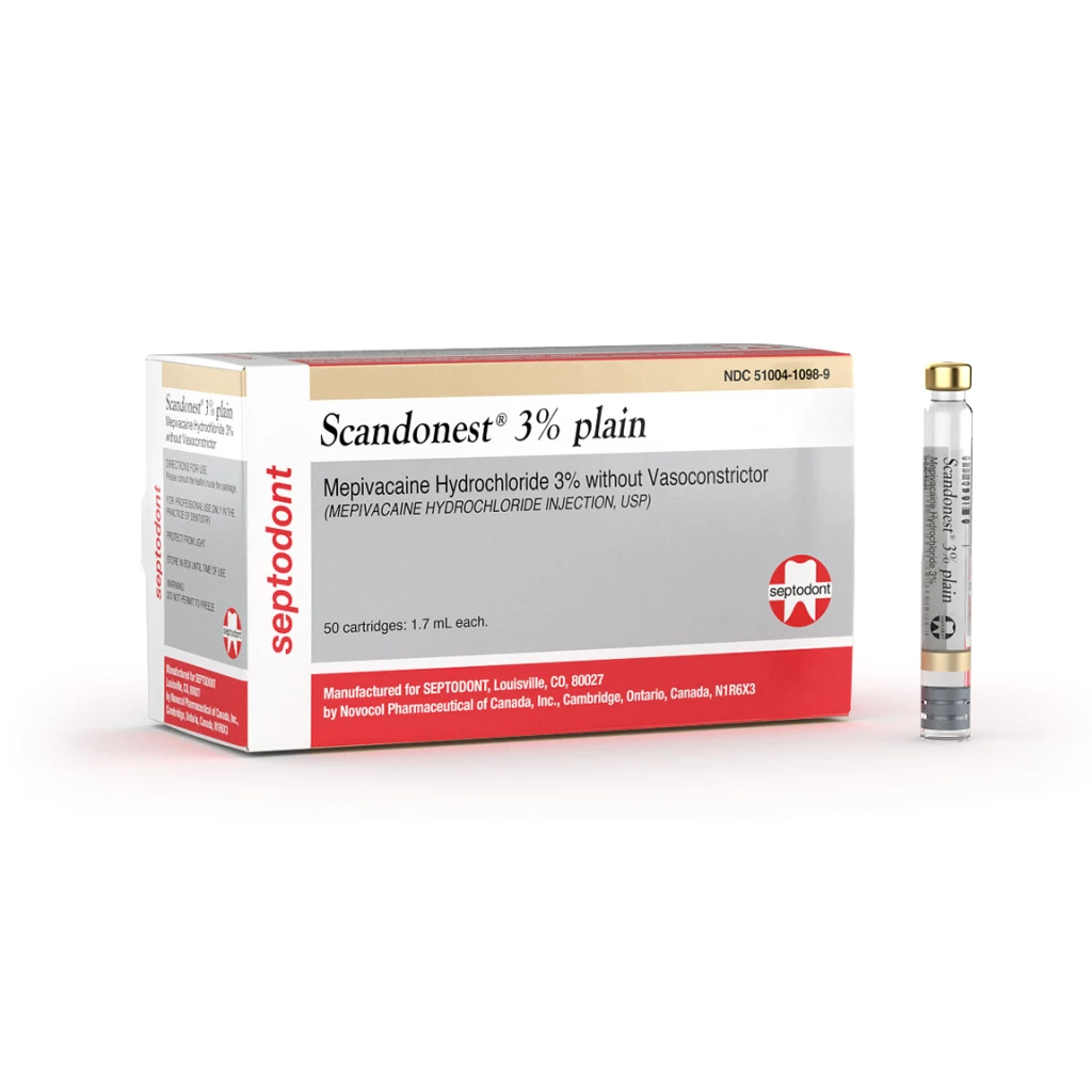 Scandonest 3% Plain - Mepivacain 3% ohne Vasokonstriktor, Box mit 50 - 1,7 mL