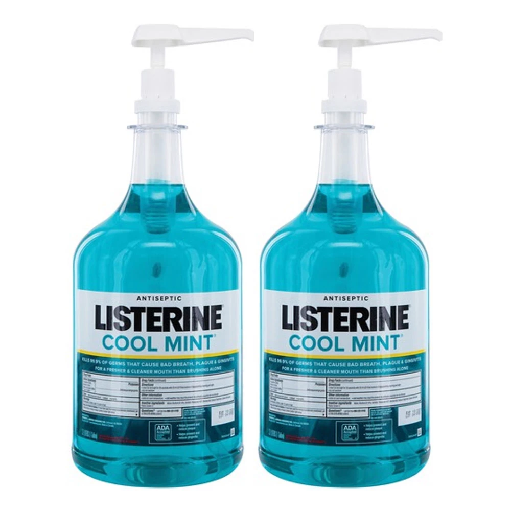 Enjuague bucal Listerine de menta fresca 2 - 2 botellas de galón y bomba.