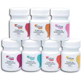Gel anestésico tópico con sabor a cereza Topex (Benzocaína 20%), premedido.
