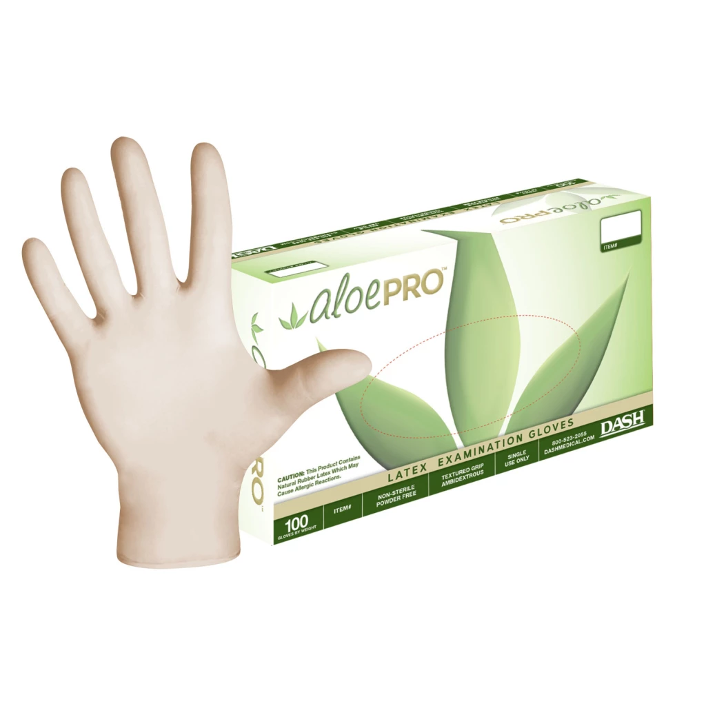 Guantes de examen de látex de goma natural AloePRO, de uso pesado, no estériles, sin polvo, talla X-Large, 100 por caja.