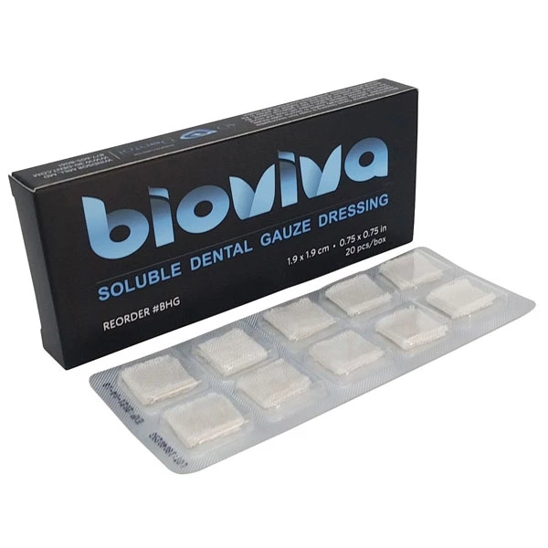 Gasa hemostática Bioviva, 1.9 x 1.9 cm (0.75" x 0.75"), 20 por caja.