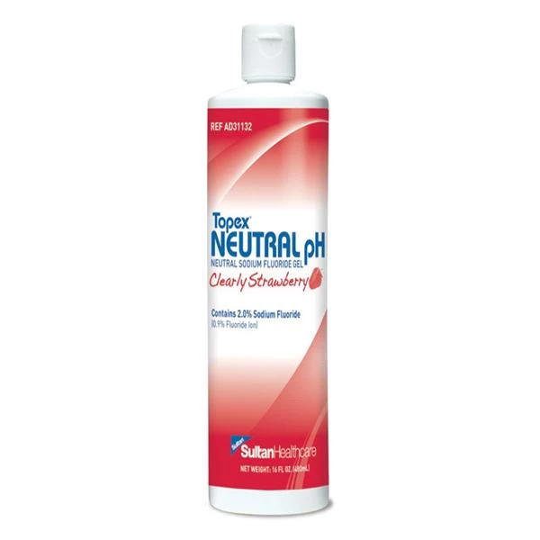 Gel de fluoruro de sodio al 2% Topex pH neutro claro de fresa, botella de 16 oz.