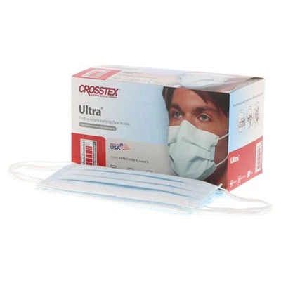 Mascarilla Ultra Earloop, Azul, 40/Caja. BFE ≥ 98%, PFE ≥ 98% a 0.1 Micrón, Sin látex.