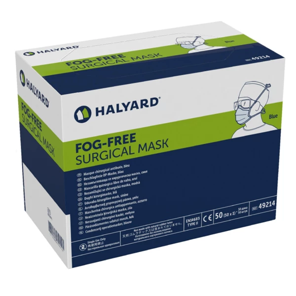 Mascarilla quirúrgica Tecnol Fog-Free Blue, PFE ≥ 98% a 0.1 micrones, caja de 50 mascarillas.