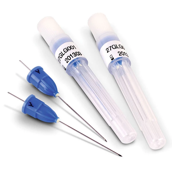 TSK 27 ga Long Dental Needles, Sterile 100/Box. Blue plastic hub with bevel