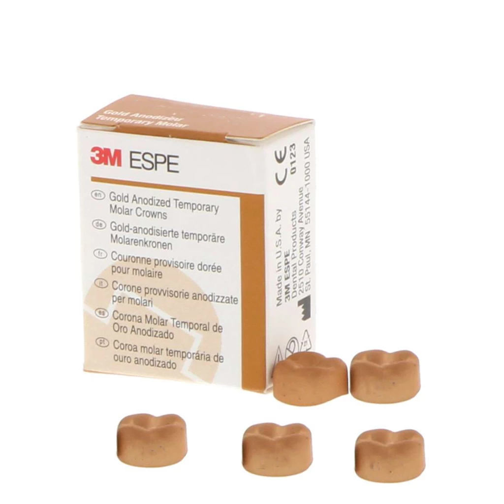 3M ESPE #3 Временная коронка для верхнего левого первого моляра, анодированная золотом, упаковка из 5 штук.