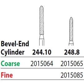 Two Striper FG #244.10 Coarse Diamond Bur, Bevel-End Cylinder. Pack of 5