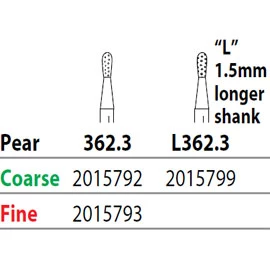 Two Striper FG 362.3 Coarse Diamond Bur, Pear. Pack of 5