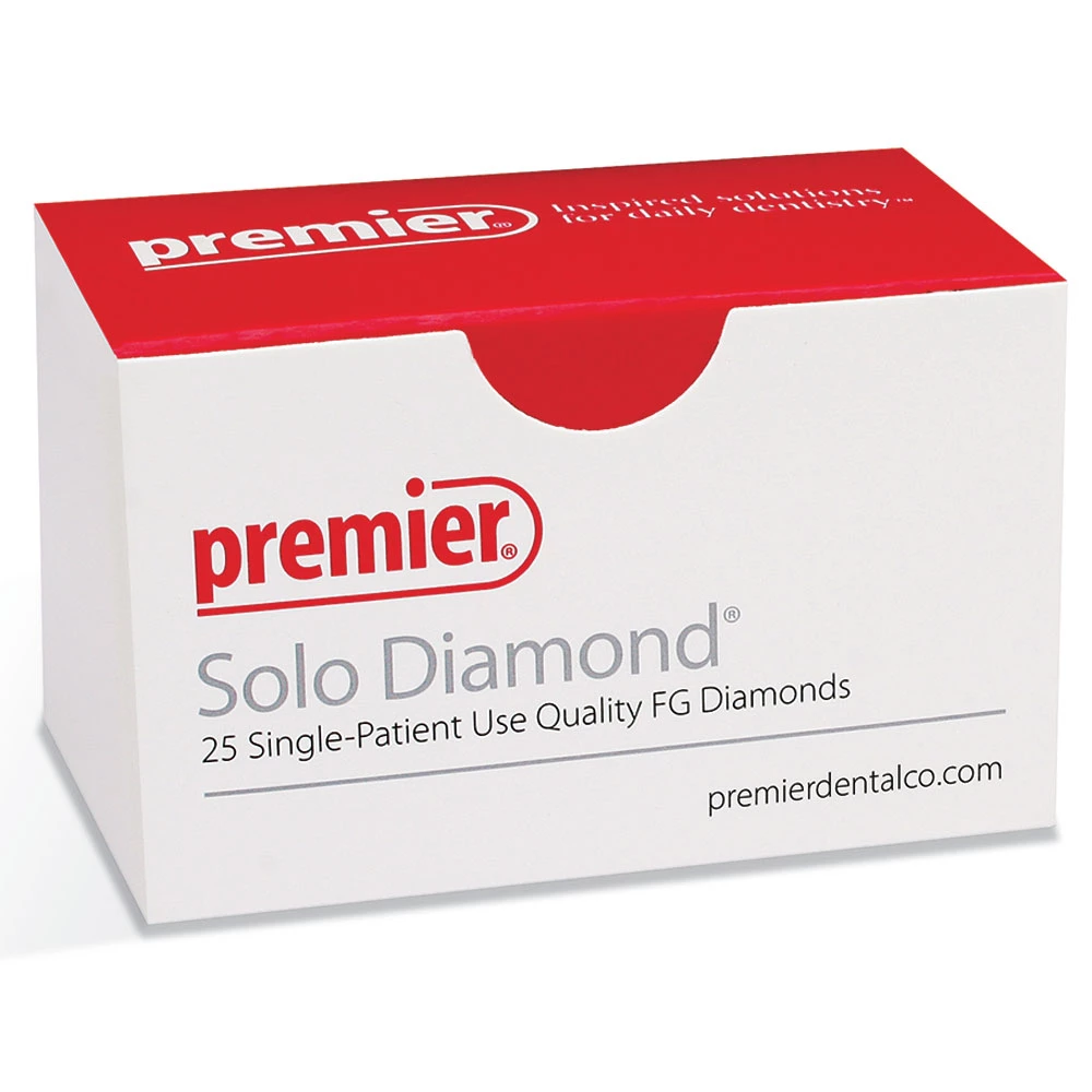 Solo #1916 fine grit, football shaped diamond bur, single use. Package of 25