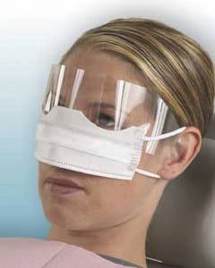 Mascarilla de seguridad para pacientes con escudo, blanca, resistente a fluidos, sin látex, 25/unidad.