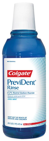 Prevident Colgate 0.2% Sodium Fluoride Rinse, cool mint flavor. Single 16 ounce