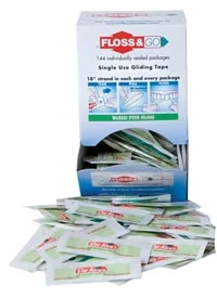 Floss & Go Einweg-PTFE (Teflon) Zahnseide. Box mit 144 Einweg-Päckchen.