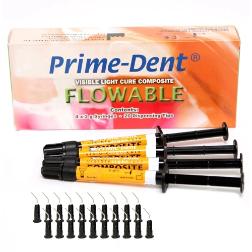 Kit di 4 siringhe di composito fluido Prime-Dent A4 - VLC (Cura a Luce Visibile)