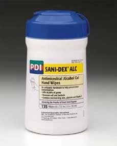 Sani-Dex ALC hand wipes, 65.9% ethyl alcohol, glycerin, aloe, and vitamin E